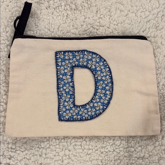 Mommajsews Handbags - Canvas Pouch with Blue Floral 'D'
